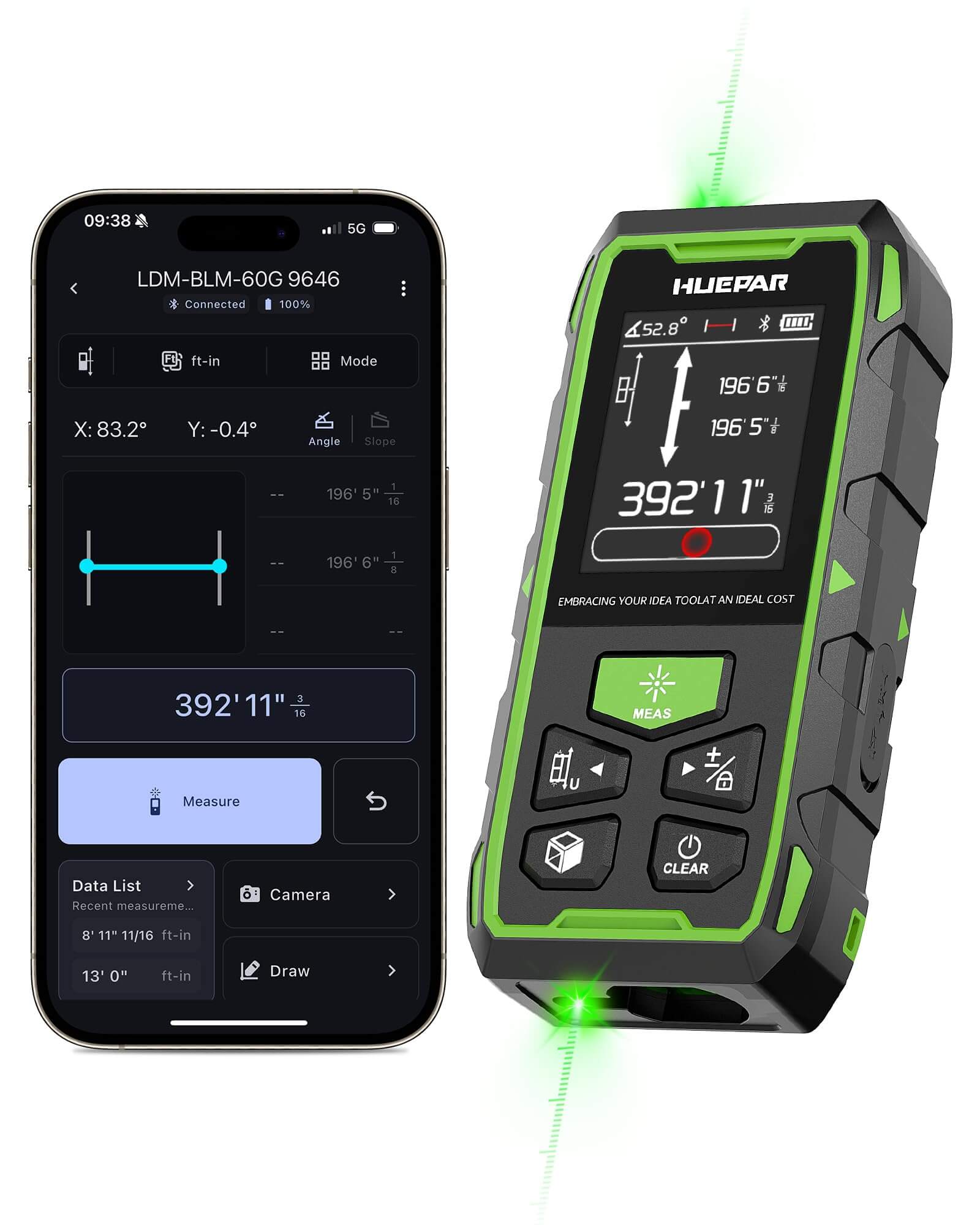 Medidor de Distancia Láser Bidireccional Huepar BLM-60G - Imagen 3